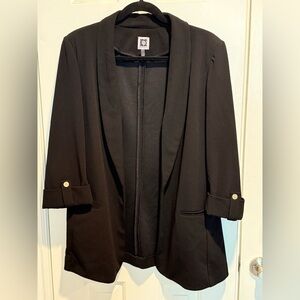 Anne Klein Black Open-Front Blazer with Rolled Cuffs